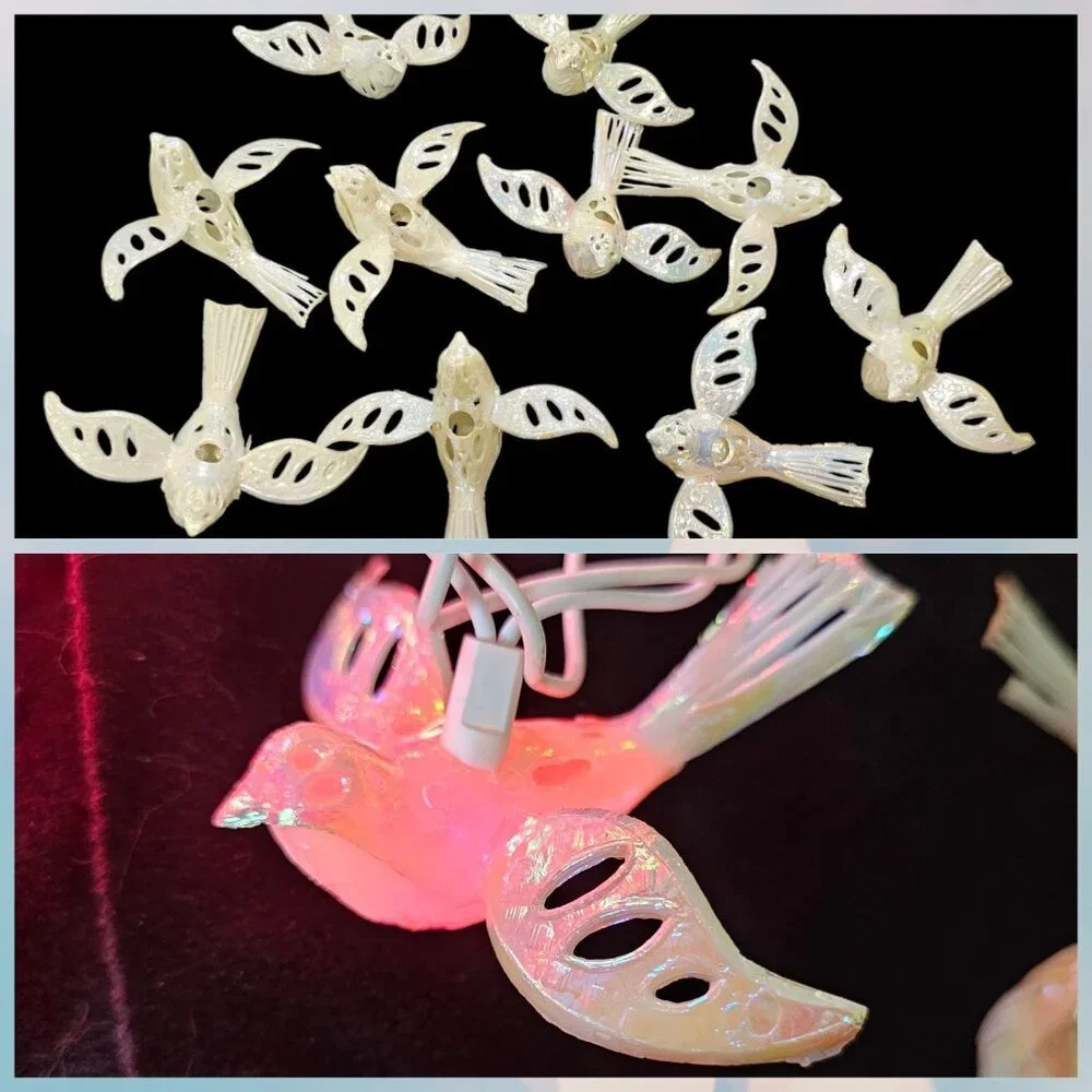 MCM Christmas Light Bird Toppers Pearlescent Plastic Set 10 Cream VTG Ornaments
